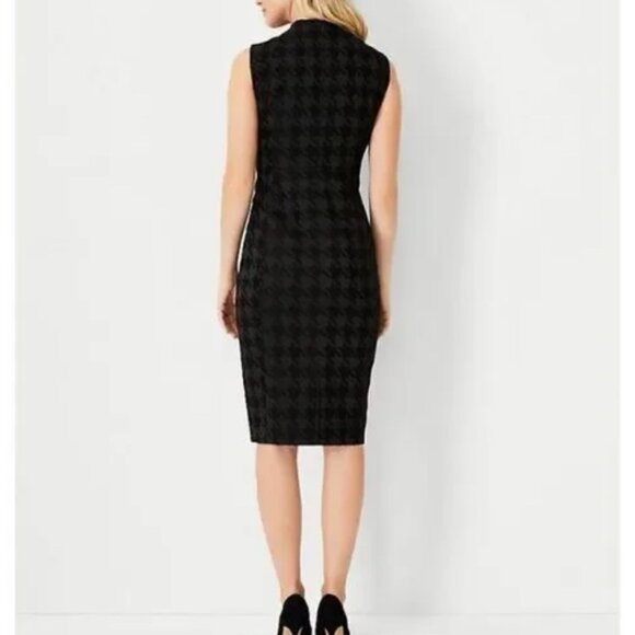 EUC Ann Taylor Houndstooth Jacquard Mock Neck Sheath Dress | Black | 12 Petite - Picture 2 of 9